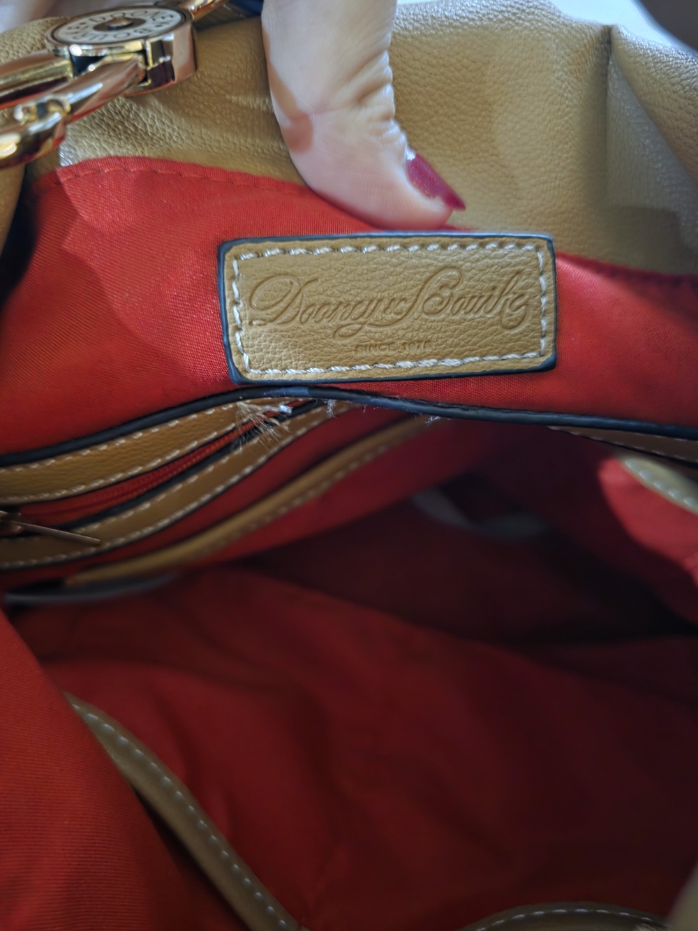 Dooney & Bourke Tan Leather Hobo with Gold Accent - Picture 4 of 8